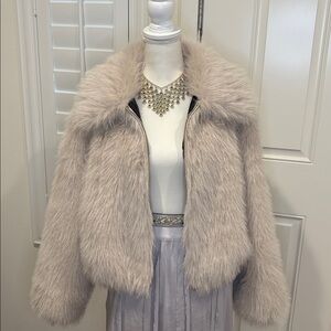 Jason Wu Faux Fur Bomber Jacket in Cream Large New